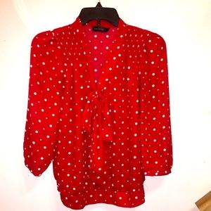 Red Polka Dot Neck Tie Blouse